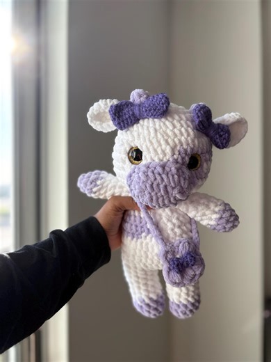 Handmade Crochet Cow Plushie – Custom Colors Available! | Chenille Yarn Amigurumi | Soft Plush Cow Toy - Etsy