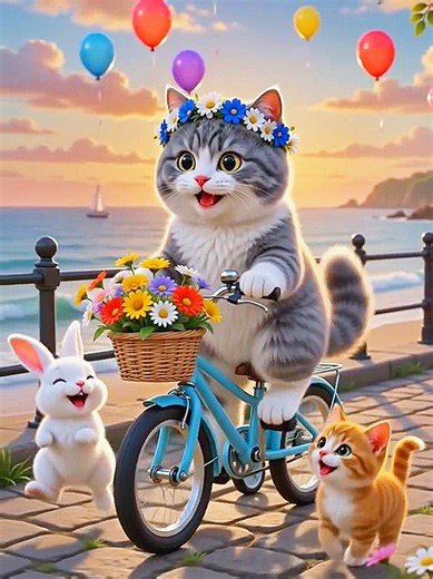🐱🌸 Cute Cat's Flower Bicycle Adventure at Sunset 🌅🐰 | Most Adorable AI Animal Video Ever!cute cat, cute kitten, ai cat, ai animals, funny cat, adorable kitten, bunny, rabbit, bicycle, flower basket, sunset, balloons, animal animation, cute pets, viral video, trending, wholesome, kawaii, 4k ultra hd, cartoon animals, cat riding bike, cute story, tiktok viral, youtube shorts, instagram reels, viral shorts, relaxing video, happy animals, cute animation, ai generated,Welcome to the cutest AI ani