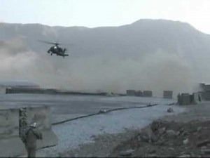 AH-64 Apache Helicopter Landing at Forward Arming and Refueling Point