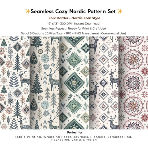 Nordic Folk Border Seamless Pattern | Scandinavian Folk Design - Etsy