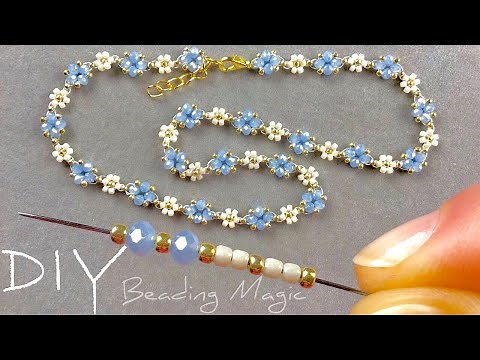 Easy Beaded Flower Necklace Tutorial: Seed Bead Choker Necklace | Beaded Jewelry Making