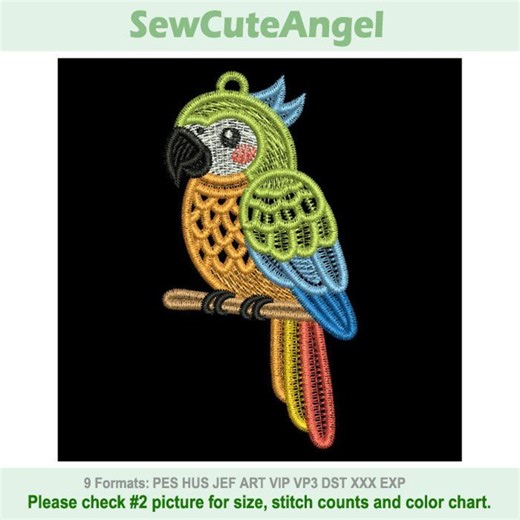 Colorful Parrot Perched, Vibrant Bird Branch, - Free Standing Lace Machine Embroidery Designs Instant Download 4x4 Hoop SCA1253-007 - Etsy