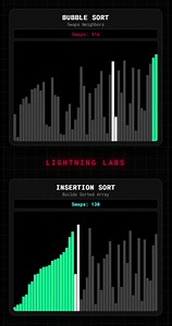 Bubble Sort vs Insertion Sort ⚔️ | Simple Sorts Race Watch Bubble Sort and Insertion Sort race side-by-side on the same dataset. • Bubble Sort swaps neighbors repeatedly • Insertion Sort builds a sorted list step-by-step This real-time visualization shows swaps, comparisons, and efficiency — with sound feedback for every move. #BubbleSort #InsertionSort #SortingAlgorithms #CodeVisualization #JavaScript #CodingShorts #Shorts | Lightning Labs