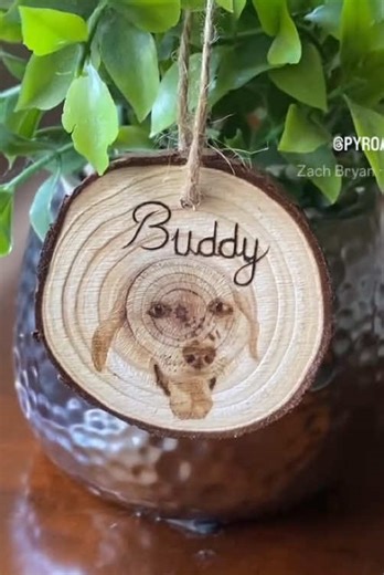 Pet ornaments make the best thoughtful and inexpensive gifts for any occasion! Wood burning gives it even more uniqueness🤍 The fur is on the lighter side due to this dog having all white fur. Also the first time burning a dog’s tongue and I love how it turned out! About 1-2 hour burn on 3x3” pinewood. Hand wood burned using only @razertip pyrography pen. My commissions are open! I am able to create any design but my main focus is on animals, wildlife, and nature. Request a custom order via DM o