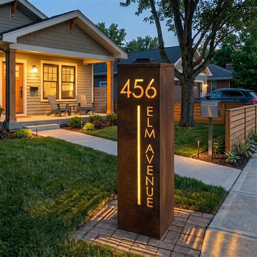Custom Lighted Address Column: Modern Metal House Number Sign (solar Powered) - Etsy