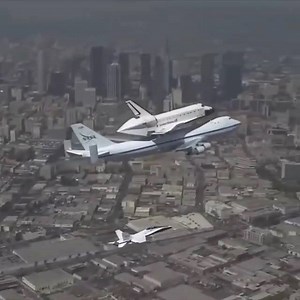 18K views · 243 reactions | Space shuttle being hauled by a modified 747 and escorted by a McDonnell Douglas F/A-18 Hornet fighter/attack jet | Space-Time | Facebook