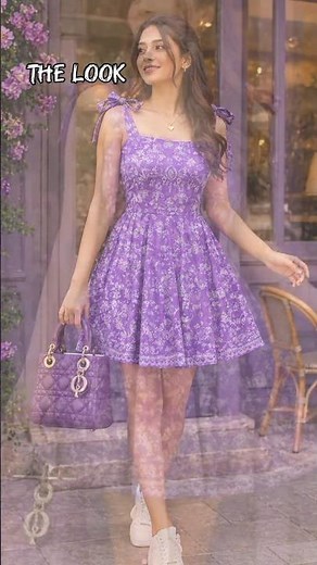 Stylish Purple Dress Outfit with Sneakers 😍 | Cute Girl Look #fashion #lifestyle #trending #shorts
