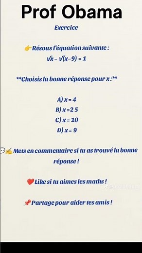 Maths Faciles. Équation Racine carrée.