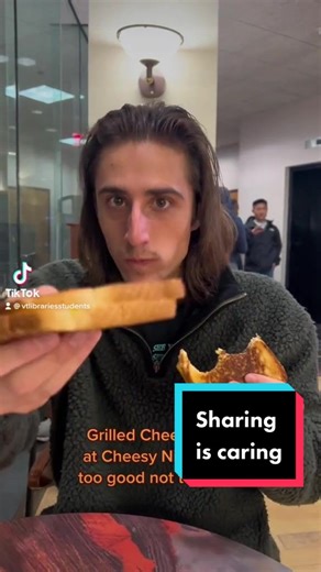 Sharing is caring! Especially when it’s grilled cheese! 🥪 #CheesyNights #LibraryTikTok #VirginiaTech