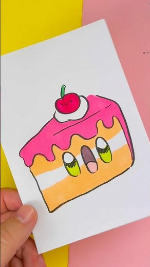 How to draw a kawaii cake step by step
