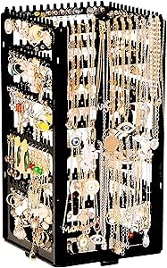 360 Rotating Earring Holder Organizer Stand,5 Tiers Acrylic Jewelry Organizers and Storage,Stud Earring Organizers and Storage,212 Holes and 212 Grooves for Earrings Necklaces chain bracelet