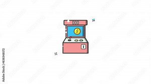 Animated Illustration of Cartoon game machine with a clock suitable for gaming icons, apps, or posters with a retro vibe. Time for fun with this unique design! Alpha channel only on 4k