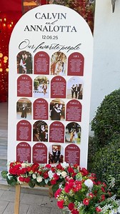 A red-themed wooden arch seating chart… and the twist? Every photo and print had to be arch-shaped, too. Another first for me 🤗 Here’s a little BTS of how we built it: adding the florals to match their motif, arranging each arch cut-out carefully, and making sure everything looked clean and balanced. 🤗 One part I really enjoy — arranging the flowers. 🥀 Congrats, Ms. Anna & Sir Calvin— happy kaayo mi to be part of your wedding! . . . . We are based in Cagayan de Oro City. Wooden sign rentals a