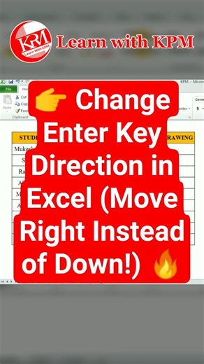👉 Change Enter Key Direction in Excel (Move Right Instead of Down!) 🔥 #shorts #excel #youtubeshorts