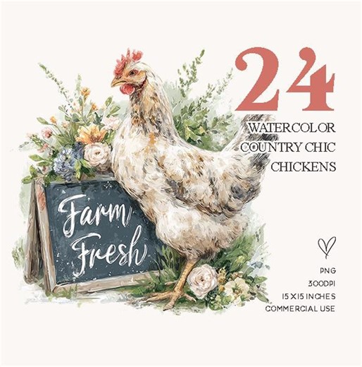 Country Chic Chicken Clipart for Farmhouse Decor, Kitchen Prints & Rustic Craft Projects - Etsy