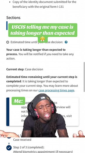 USCIS telling me my case is taking longer than expected 😤. Cause what am hoing to do with this information! #uscis #immigration #uscisprocessingtimes #delayscreen