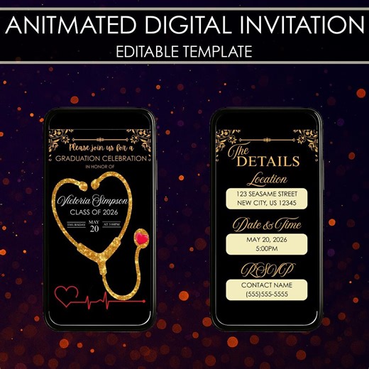 Nursing Graduation Convocation GOLD Invitation Digital Template - Etsy
