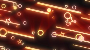 Yellow orange glowing geometric abstract background pattern of flying lines and circles