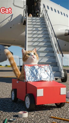 A cat make car and drive plane #shortsfeed #shortvideo #viralshorts