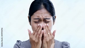 Woman Crying Hands Covering Eyes Generative AI