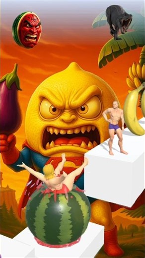 squeeze girl jump on watermelon, banana, lemon monster 🤯 #amongus #fun #game #shorts