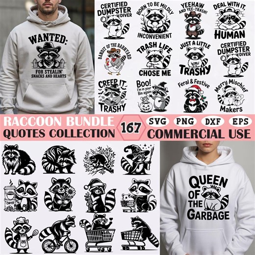 Funny Raccoon SVG Bundle: Trash Panda Clipart, Commercial Use - Etsy