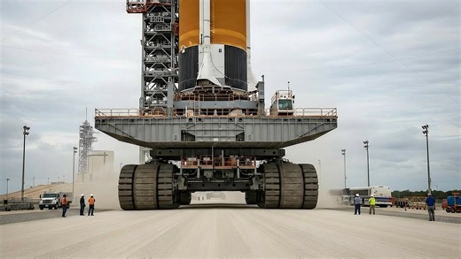 The NASA Crawler Transporter-2 carries the Artemis rocket toward the launch pad. | Wow Things