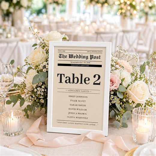 Rustic Newspaper Table Number Cards Canva Template, Wedding Reception Seating Chart Sign, Vintage Style Printable Wedding Decor Download - Etsy