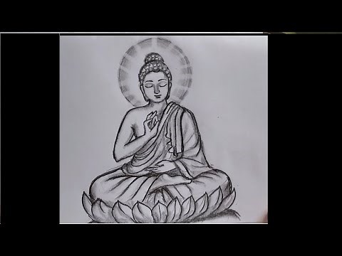 How to draw Lord Gautama Buddha in meditation pose. Easy step by step pencil drawing.