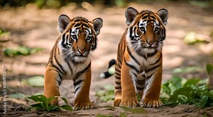 A Baby Tiger Roams the Jungle, Capturing the Intense Beauty of the Bengal Tiger Species at a Thai Zoo. Behold the Majestic Wonder of the Largest and Exceedingly Rare Performing Bengal Tiger, Unveiling