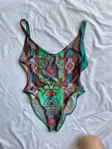 Vintage Beachwear One Piece Swim Suit 80s Abstract Print Multicolour Open Back Bodysuit Geometric Print Boho Mandala Bodysuit Belfe - Etsy