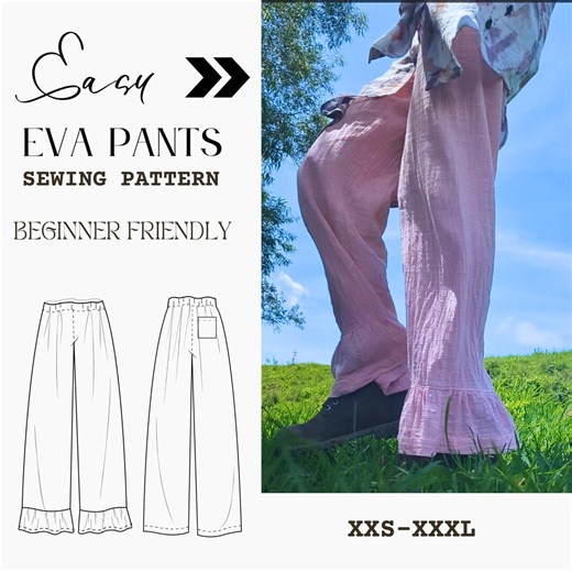 Easy Beginner Ruffle Pants Sewing Pattern | High and Low Waist | Ruffle or Straight Hem - Etsy