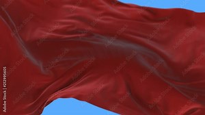 4k seamless Close up of red flag slow waving with visible wrinkles.A fully digital rendering,The animation loops at 20 seconds.flag 3D animation with alpha channel included.