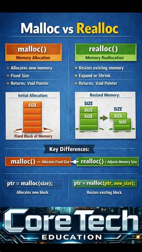 What is the difference - Malloc vs Realloc ? #clanguage #clanguagebasics #jobpreparation #cplusplus