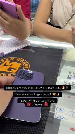 Done deal✨thankyou so much ulit mam for trusting always Ms. Mhean Gadget Store🫰🏻🥰IPHONE 14 PRO TRADE IN TO IPHONE 16 256GB SOLD🔥📱✨ 📌Trade in swap unit 📌We Buy and sell Cash on delivery/Cash on Pick Up Nationwide via LBC Express Same day delivery within Metro Manila and selected nearby areas (Cavite, Laguna, Bulacan and Rizal) 7 days replacement 1 year service warranty Check our (feedback/reviews) for your reference Payment options: -cash basis / bank transfer -G-Gives/Gcash -Credit card p