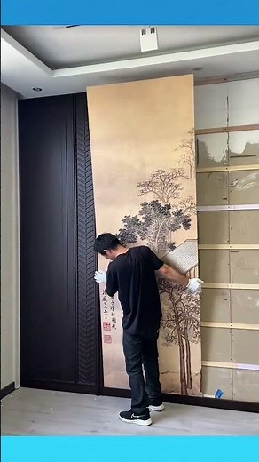 Applying a large decorative wall panel to enhance the room’s interior design. #InteriorDesign