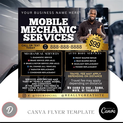 Mobile Mechanic Flyer Template | Auto Repair Services Price List | Canva Editable Mechanic Flyer | Mobile Auto Repair Marketing - Etsy