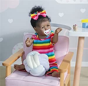 Anano 22 Inch Black Biracial Reborn Baby Doll African American Anatomically Correct Girl Baby Soft Silicone Full Body Black Laughing Girl Toddler
