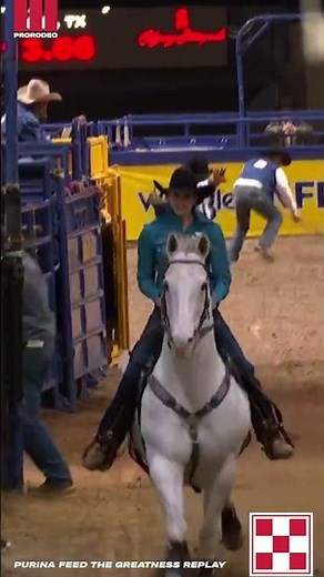 Kassie Mowry with a 13.66-second ride for the Purina Feed The Greatness replay of the night.