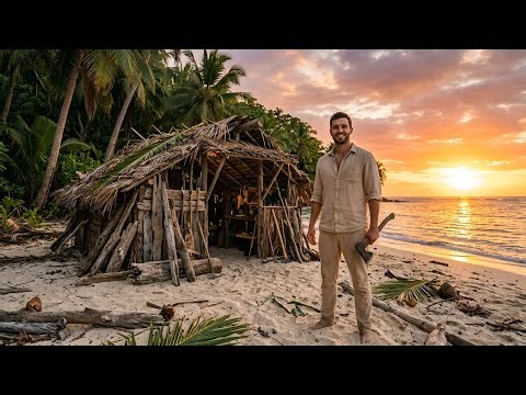 Alone on a Deserted Island Building a Ocean Survival Shelter from Scratch 🌊🏝️ ASMR Cinematic