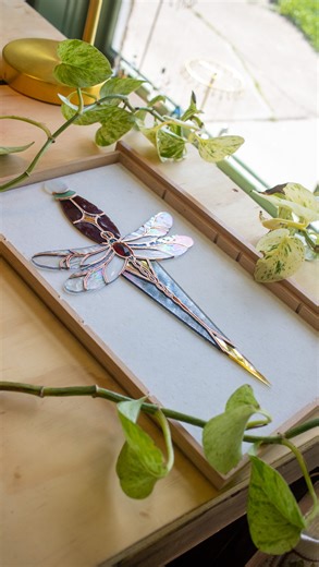 Rosie Linebaugh on Instagram: "✨Dragonfly Dagger✨ will be part of my next restock, Monday April 21st @ 3 pm mdt. This restock will mostly be smaller, less expensive items #stainedglass"