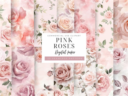 Pastel Pink Rose Floral Seamless Pattern, Blush Watercolor Digital Paper, Romantic Shabby Chic Background - Etsy