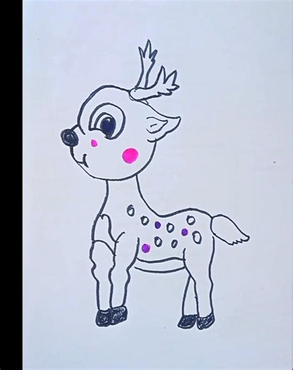 Haw to draw a cute animal tutorial, Quick simple and easy drawing cute baby deer ‪@EasyArt143‬