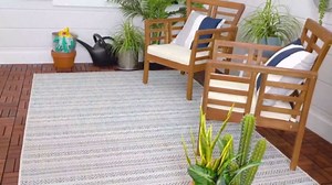 Unique Loom Outdoor Striped Collection Area Rug - Maia (2' x 6' 1" Runner, Teal/Ivory)