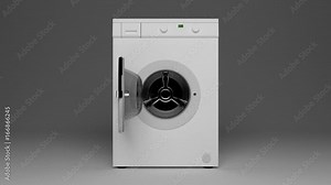 Camera goes into a washing machine ready to receive dirty clothes.