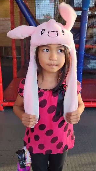 Jumping Rabbit Ear Hat. Her Silly Expression to Match!