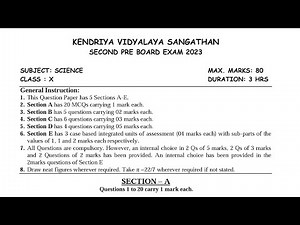 Class-10 II Pre Board SCIENCE / Question Paper For KENDRIYA VIDYALAYA STUDENTS
