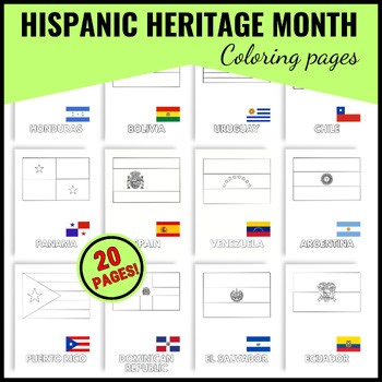 Hispanic Heritage Month Coloring Pages with 20 Flags | Black & White   Colored R