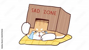 Animated Funny Cat Crying in a Sad Zone Box - White Background