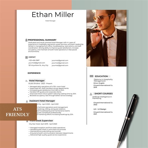 ATS Friendly Hotel Manager Resume Template: Modern Hospitality CV (canva, Word) - Etsy